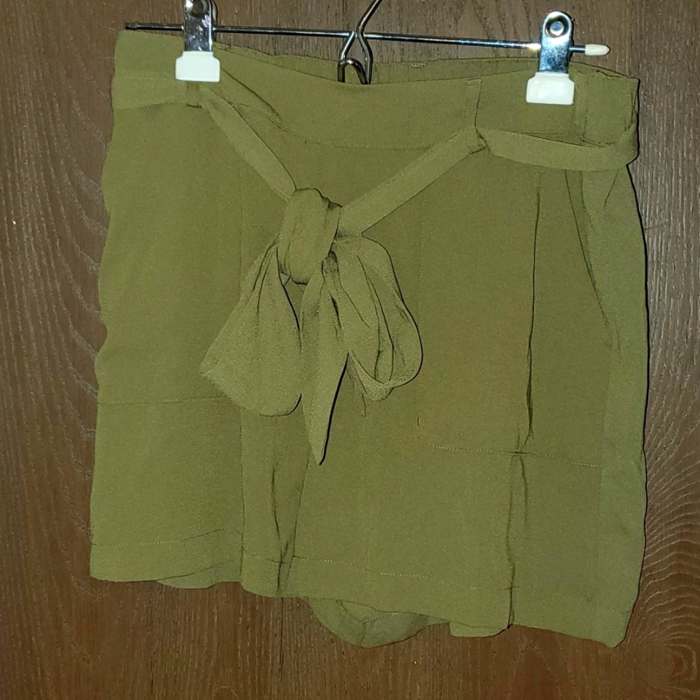 Olive green paperbag shorts